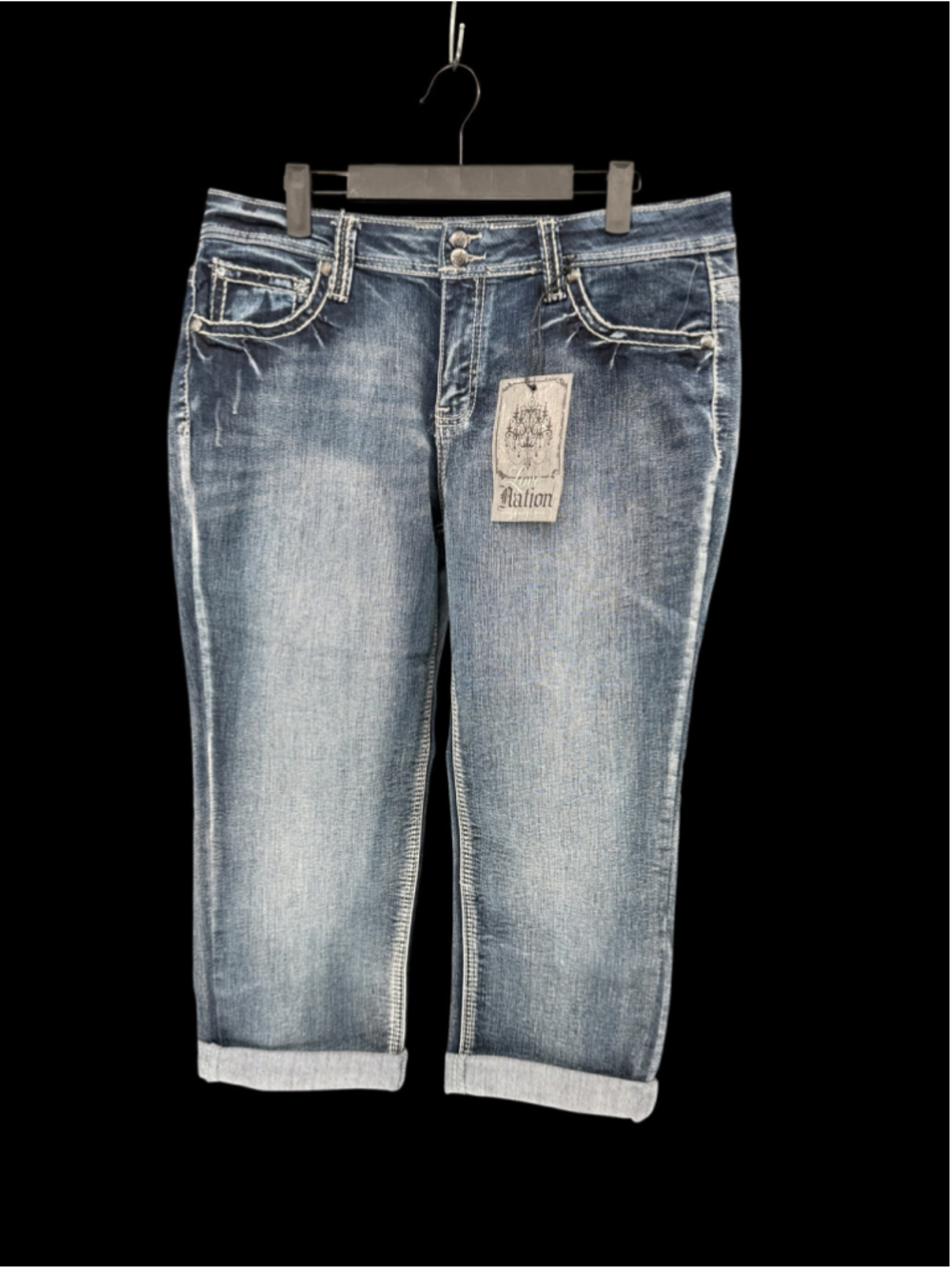 Women's Love Nation Cropped Jeans Size 14 Blue White